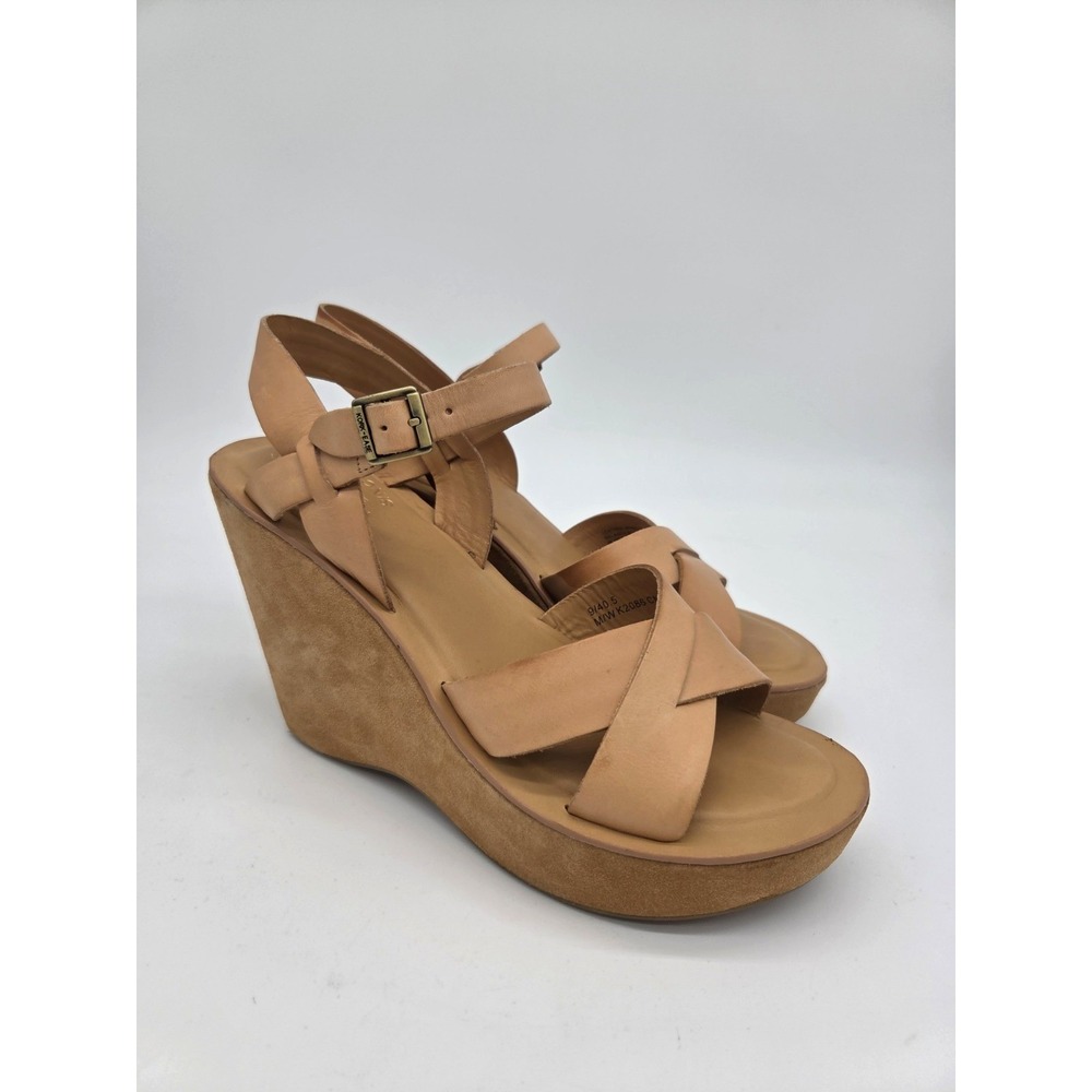 Kork-Ease Women's Brown Leather Ava Classic Strappy Wedge Sandals Buckle US 9